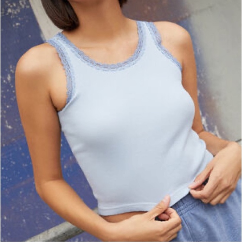 {Pacsun John Galt} Brandy Melville Light Blue Lace Trim Tank Top | S